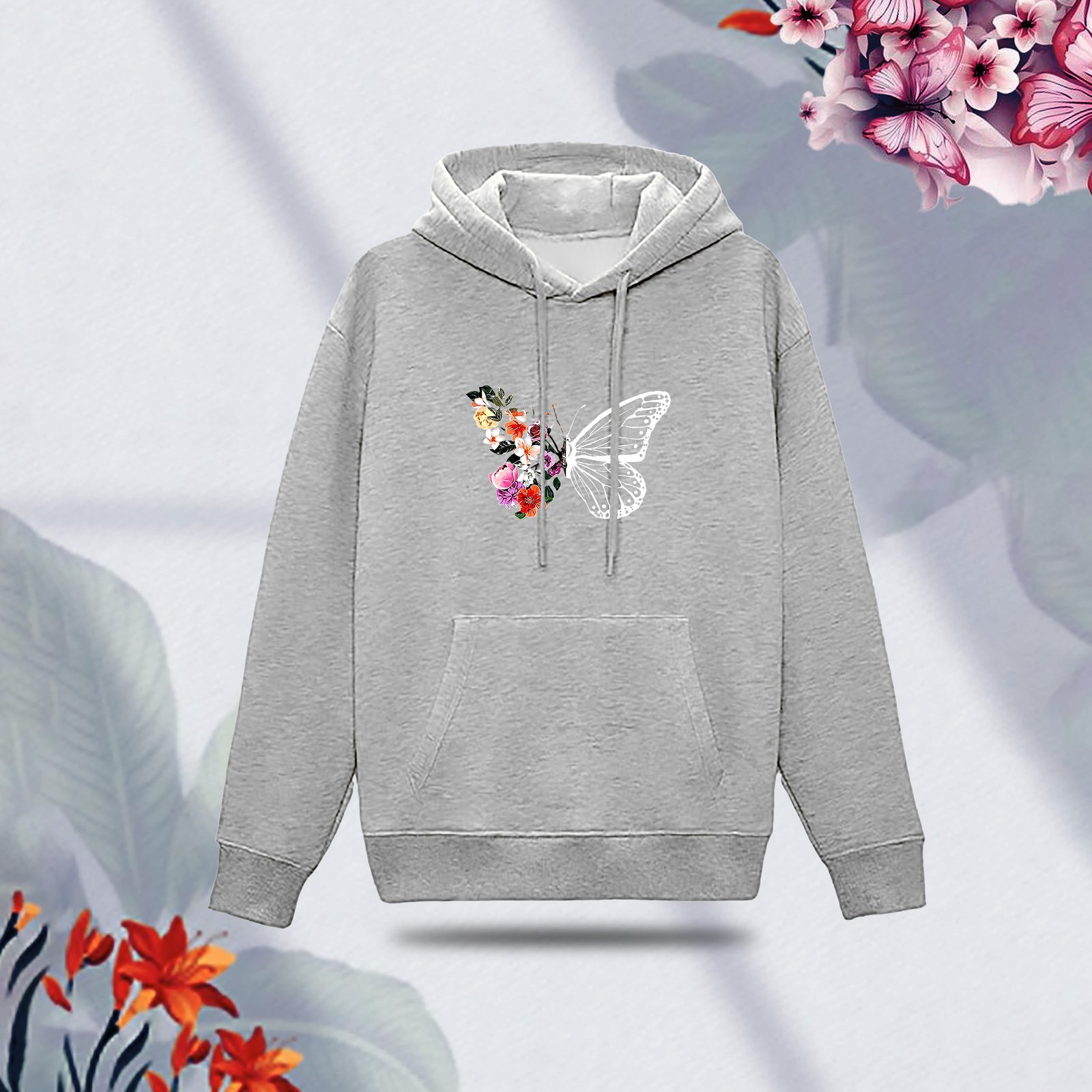Premium Comfortable (Butterflies & Flowers) Ladies winter hoodie
