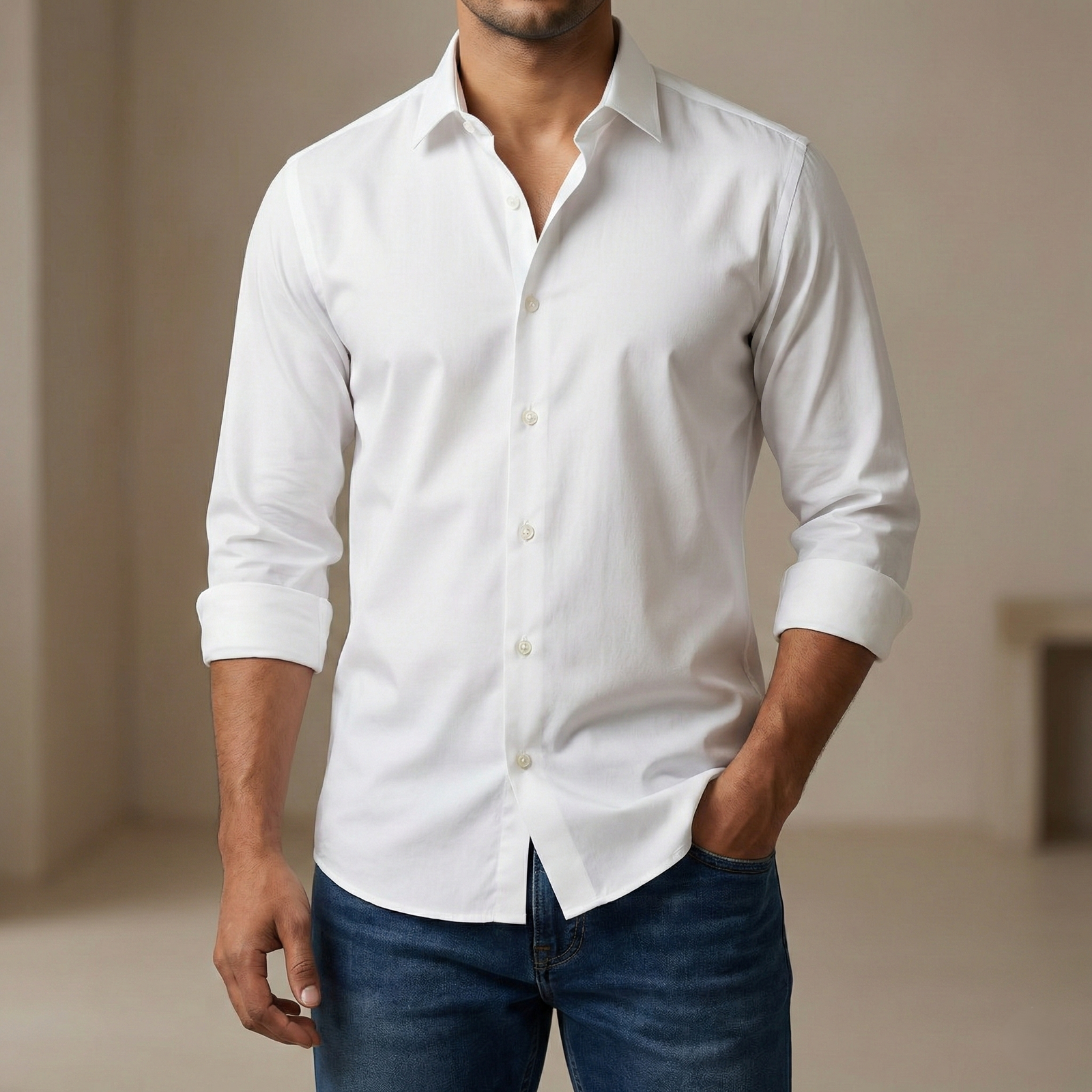 Premium China Micro Stig Shirt (Formal / Casual) (White)