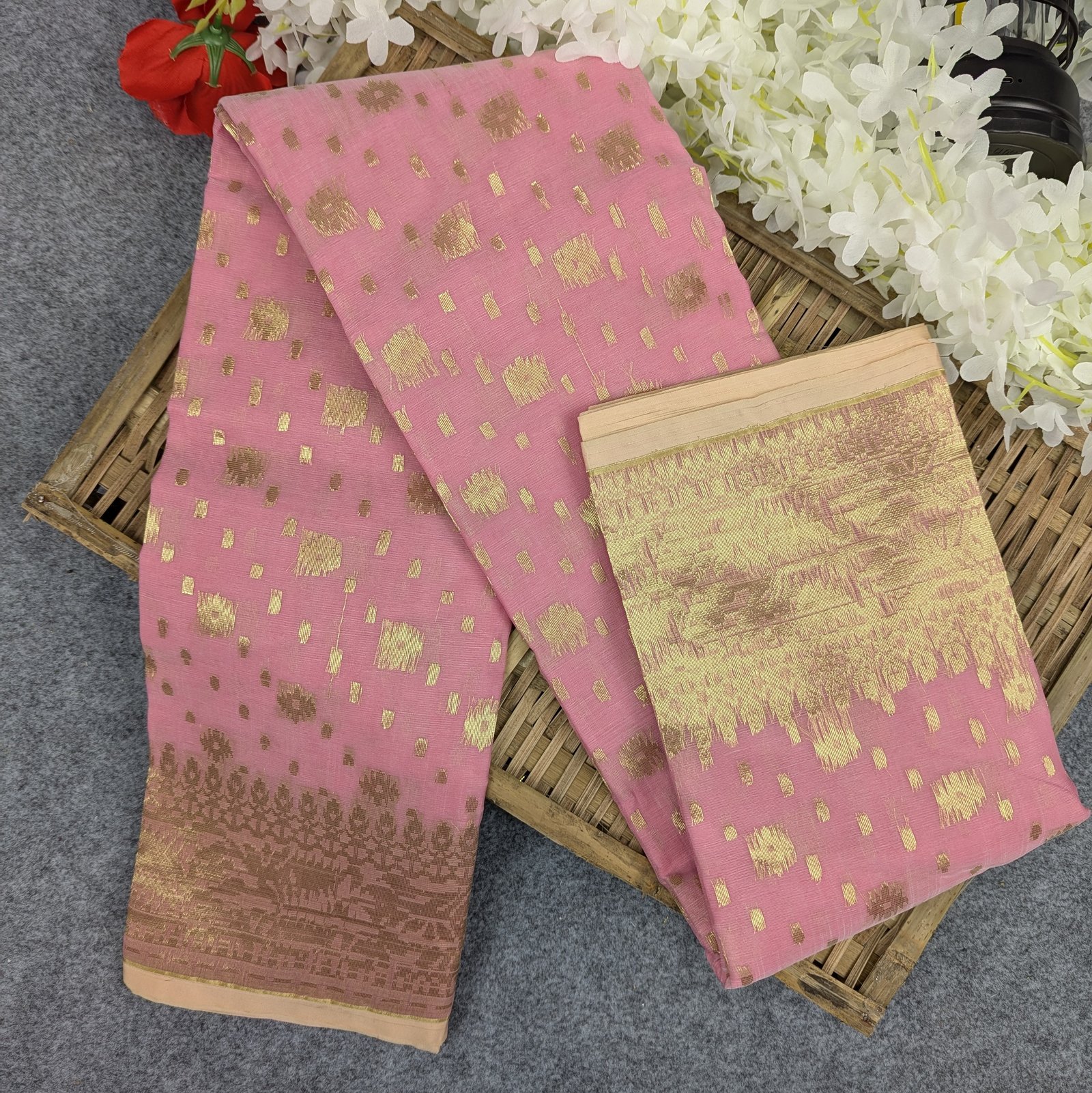 Half Silk Jamdani Saree (Black, Green, Pink, Lavender, Maroon )